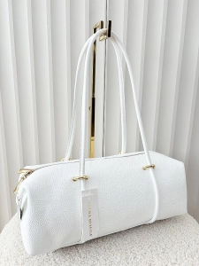 Laura Biaggi torebka kuferek na ramię skórzany biały
