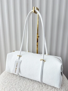 Laura Biaggi torebka kuferek na ramię skórzany biały