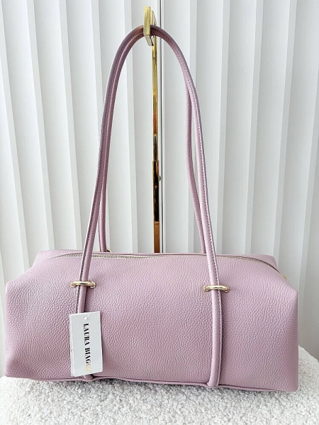 Laura Biaggi torebka kuferek na ramię skórzany brudny róż