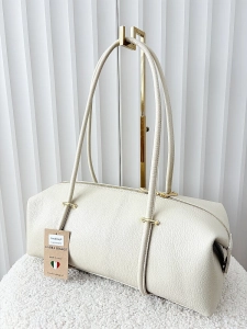 Laura Biaggi torebka kuferek na ramię skórzany beżowy