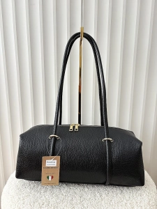 Laura Biaggi torebka kuferek na ramię skórzany czarny