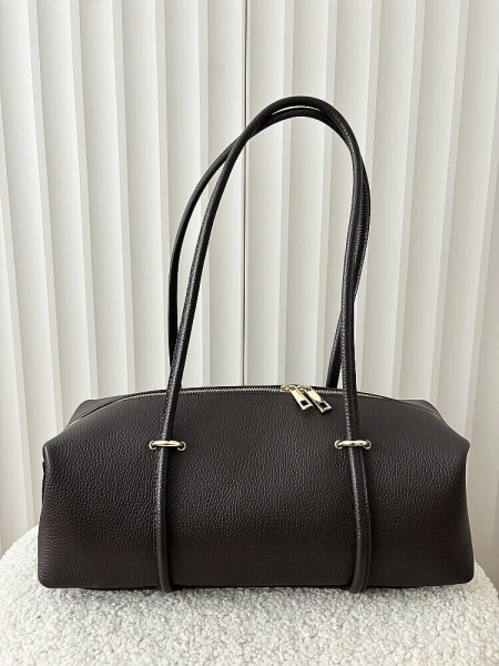 Laura Biaggi torebka kuferek na ramię skórzany czekoladowy