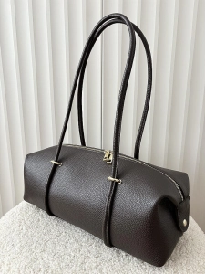 Laura Biaggi torebka kuferek na ramię skórzany czekoladowy