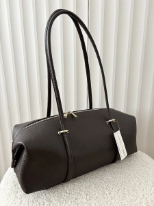 Laura Biaggi torebka kuferek na ramię skórzany czekoladowy