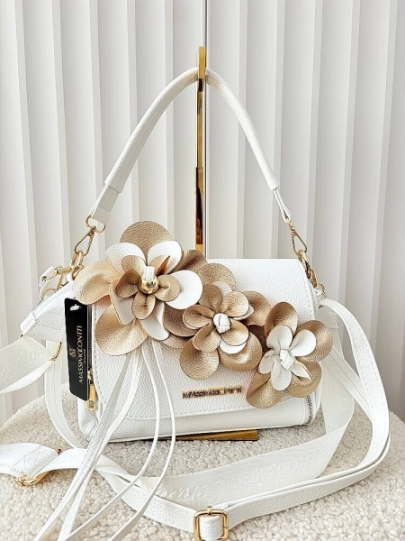 Massimo Contti torebka listonoszka biała ze złotym kwiaty zip