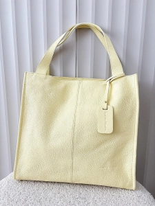 Laura Biaggi skórzana torba shopper żółta z przeszyciem