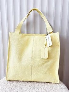 Laura Biaggi skórzana torba shopper żółta z przeszyciem