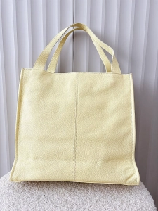 Laura Biaggi skórzana torba shopper żółta z przeszyciem