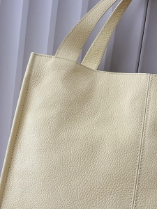 Laura Biaggi skórzana torba shopper żółta z przeszyciem