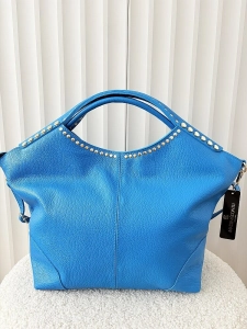 Massimo Contti torba shopper skórzana niebieska ćwieki