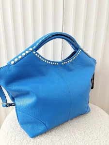 Massimo Contti torba shopper skórzana niebieska ćwieki