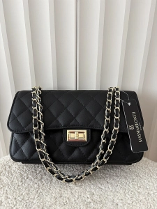 Massimo Contti duża torebka listonoszka skórzana czarna pikowana z łańcuszkiem