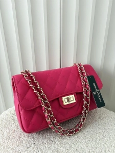 Massimo Contti duża torebka listonoszka skórzana fuksja pikowana z łańcuszkiem