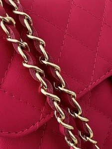 Massimo Contti duża torebka listonoszka skórzana fuksja pikowana z łańcuszkiem