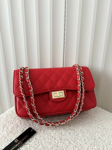 Massimo Contti duża torebka listonoszka skórzana czerwona pikowana z łańcuszkiem