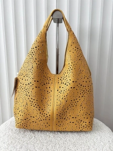 Maxfly torebka shopper na ramię i listonoszka 2w1 żółta ażurowa