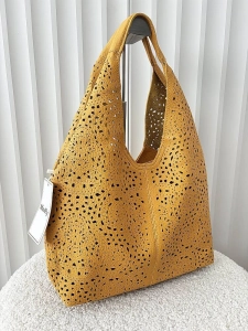 Maxfly torebka shopper na ramię i listonoszka 2w1 żółta ażurowa