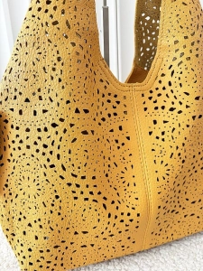 Maxfly torebka shopper na ramię i listonoszka 2w1 żółta ażurowa