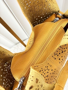 Maxfly torebka shopper na ramię i listonoszka 2w1 żółta ażurowa