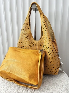 Maxfly torebka shopper na ramię i listonoszka 2w1 żółta ażurowa