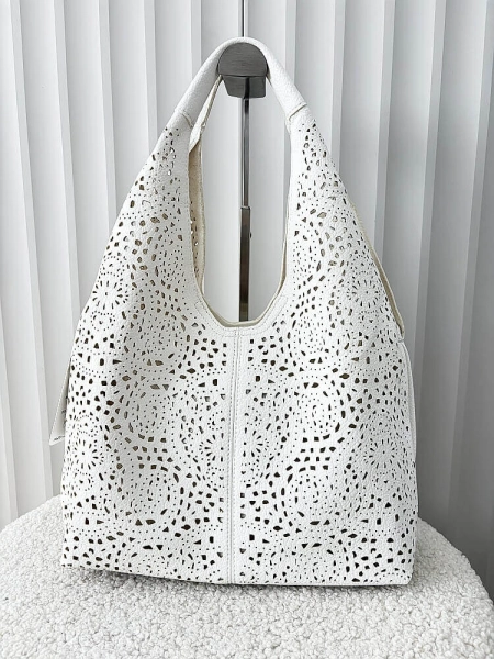 Maxfly torebka shopper na ramię i listonoszka 2w1 biała ażurowa