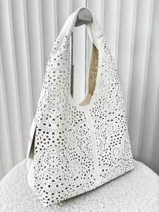 Maxfly torebka shopper na ramię i listonoszka 2w1 biała ażurowa