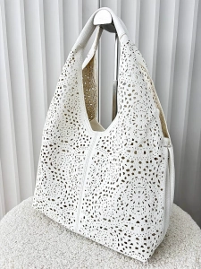 Maxfly torebka shopper na ramię i listonoszka 2w1 biała ażurowa