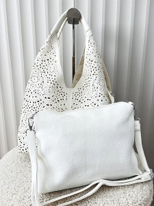 Maxfly torebka shopper na ramię i listonoszka 2w1 biała ażurowa