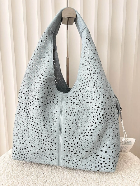 Maxfly torebka shopper na ramię i listonoszka 2w1 niebieska ażurowa