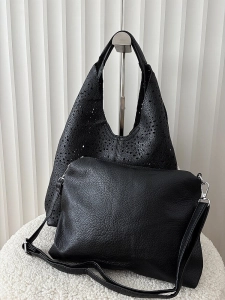 Maxfly torebka shopper na ramię i listonoszka 2w1 czarna ażurowa