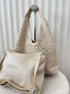 Maxfly torebka shopper na ramię i listonoszka 2w1 złota ażurowa