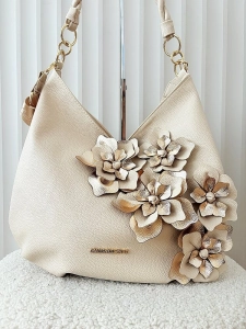 Massimo Contti torba shopper na ramię beżowa kwiaty