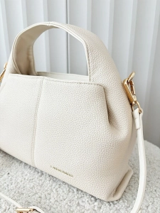 Laura Biaggi torebka mini shopper jasnobeżowa z przeszyciem