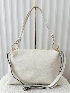 Laura Biaggi skórzana torebka na ramię jasnobeżowa