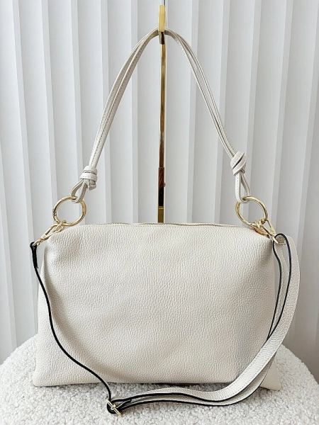 Laura Biaggi skórzana torebka na ramię jasnobeżowa