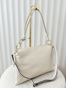 Laura Biaggi skórzana torebka na ramię jasnobeżowa