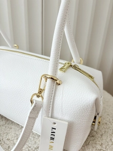 Laura Biaggi torebka kuferek na ramię skórzany biały