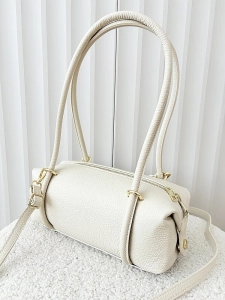 Laura Biaggi torebka kuferek na ramię skórzany jasnobeżowy