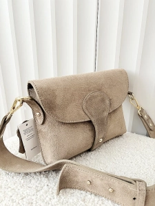 Laura Biaggi torebka listonoszka L zamszowa taupe z klapką