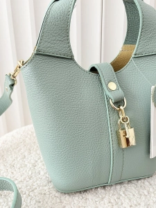 Laura Biaggi torebka mini shopperka skórzana zielona