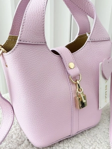 Laura Biaggi torebka mini shopperka skórzana różowa