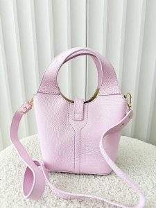 Laura Biaggi torebka mini shopperka skórzana różowa