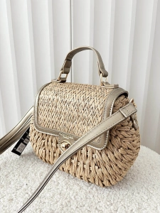 Flora&Co torebka kuferek koszyk beżowy ze złotym