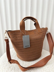 Minmin torebka shopperka brązowa ażurowa