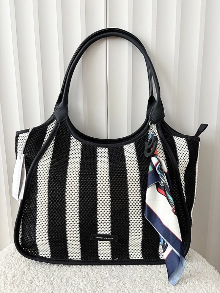 David Jones torba shopper czarno-biała plecionka