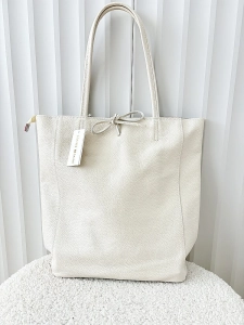 Laura Biaggi skórzana torba shopper jasnobeżowa z wiązaniem