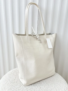 Laura Biaggi skórzana torba shopper jasnobeżowa z wiązaniem