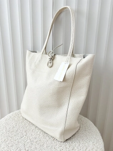 Laura Biaggi skórzana torba shopper jasnobeżowa z wiązaniem