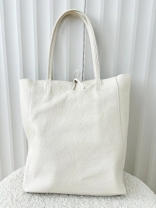 Laura Biaggi skórzana torba shopper jasnobeżowa z wiązaniem