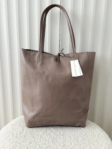 Laura Biaggi skórzana torba shopper taupe z wiązaniem